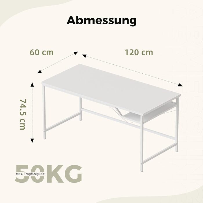 Комп'ютерний стіл Mericonia 120 см, ігровий стіл для невеликих приміщень, білий стіл для дому та офісу, стіл для студентів 120x60 см