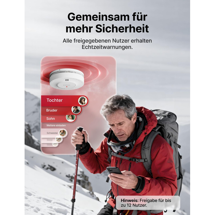 X-Sense Детектор диму з Wi-Fi, 10 років роботи батареї та базовою станцією SBS50 (6 шт.), фотоелектричний, бездротовий, SD19-MN61, білий