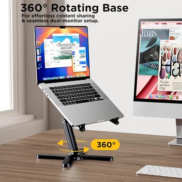 Підставка для ноутбука FoldWise X для столу – алюміній, 360° обертання, складна, регульована по висоті та куту нахилу – стабільна та портативна підставка для ноутбука, MacBook та комп'ютера, 11-18 дюймів (Чорний)