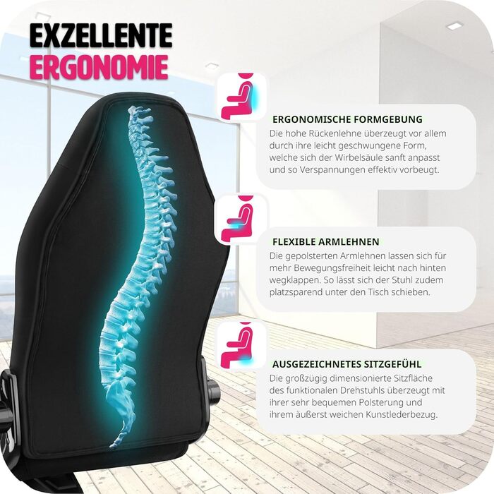 Офісний крісло tectake з регульованими підлокітниками та функцією гойдання, обертовий крісло з регулюванням висоти та роликами, крісло для керівника з тканинним покриттям, ергономічне офісне крісло, комп'ютерне крісло - чорне