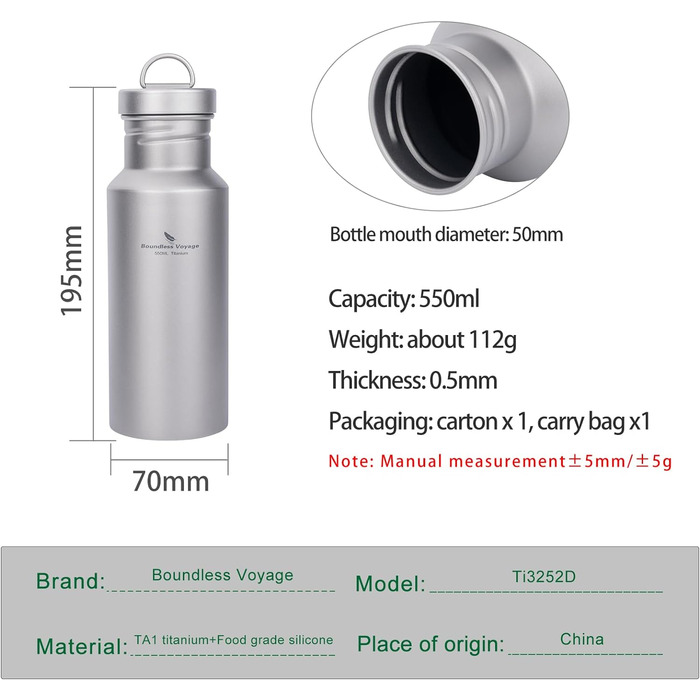 Титанова пляшка для води 550 мл iBasingo