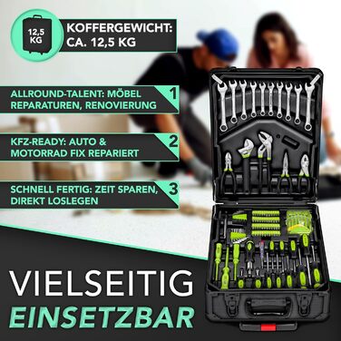 Набір інструментів TRESKO 1400 предметів у кейсі: професійний валіза з інструментами з Cr-V сталі (зелений)