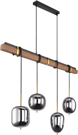 Підвісний світильник Globo 4 з димчастого скла BLACKY з дерев'яним брусом, метал чорний матовий