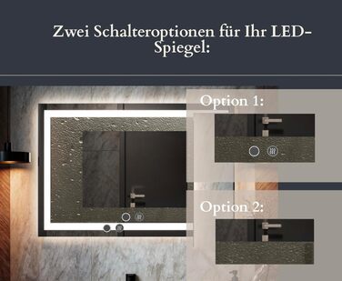 LED дзеркало для ванної кімнати з підсвічуванням, настінне, диммер, колір світла: теплий, холодний, нейтральний, сучасний дизайн, антизапар, енергозберігаюче, 50 x 120 см