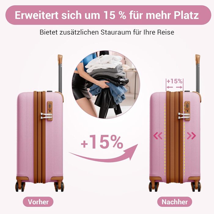 Валіза ручної поклажі KONO з тримачем для напоїв, рожево-коричнева, поліпропілен, розширювана, з TSA замком