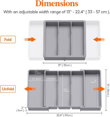 Лоток для столових приборів Lifewit Drawer, великий лоток для кухонних столових приборів, регульований лоток для столових приборів, пластикові кухонні аксесуари, лоток роздільника, великий, (сірий)