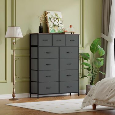 Комод з шухлядами Somdot, тканинний комод, комод для спальні, вітальні, передпокою, 5/11 шухляд, білий, штучна шкіра (кольори: котравий сірий, 30T x 100B x 118.5H см)