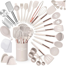 Набір кухонних аксесуарів Umite Chef: 43 предмети з нержавіючої сталі, силікон, антипригарне покриття, термостійкий, рожеве золото, хакі