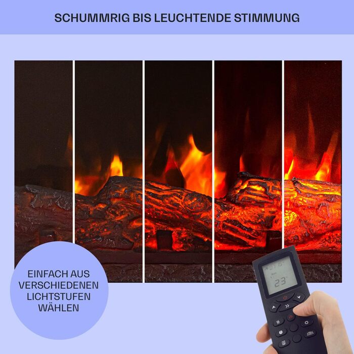 Електрокамін Klarstein Bormio S Smart, 1900 Вт, електричний обігрівач для вітальні, LED-імітація полум'я, з термостатом, таймером і пультом, чорний