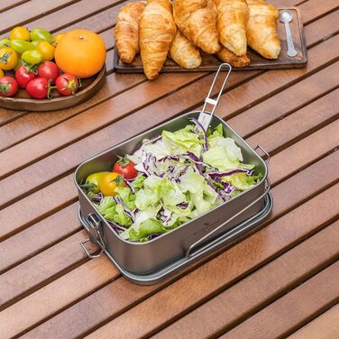 Ланчбокс iBasingo Titan 800мл з кришкою та ручкою - герметичний бенто-контейнер для кемпінгу, відпочинку та офісу. Безпечний для їжі, придатний для миття в посудомийній машині. Модель Ti2081C (1200мл Ti2082c)