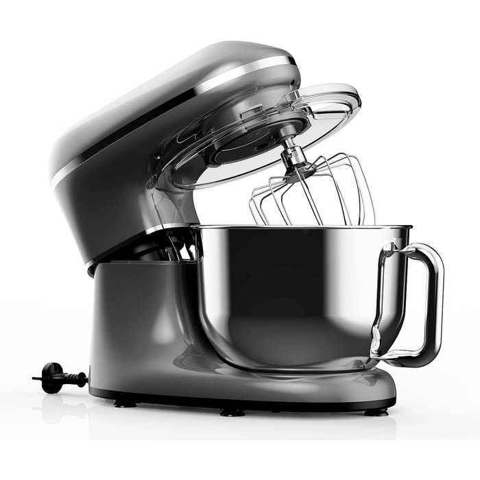 Кухонна машина 2000W з нержавіючої сталі, чаша 6.2 л, міксер з набором насадок (крюк, гак, вінчик, сплеск), колір антрацит