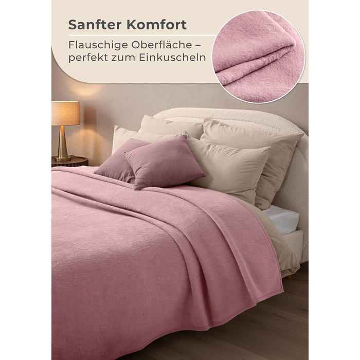 Ковдра LAYENBURG Premium з бавовни, Oeko-Tex 100, 150x200 см, пудрово-рожева. М'яка пледова ковдра для дому, дивана та ліжка. Бавовняний мікс, тепла та затишна.