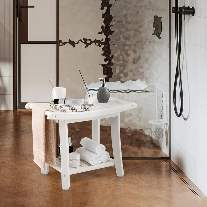 Стілець для душу Relax4Life з полицею та тримачами, білий, до 150 кг, 41x31,5x43,5 см