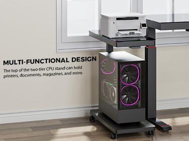 Підставка для комп'ютера EUREKA ERGONOMIC з регулюванням висоти, ATX корпус, тримач CPU, органайзер під стіл, з LED підсвіткою