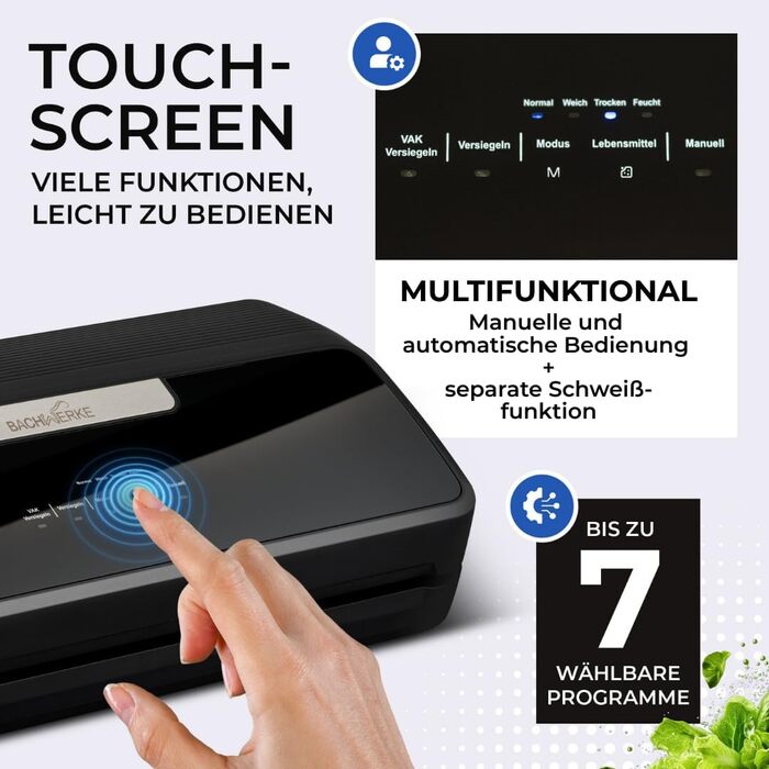 Вакууматор для продуктів BACHWERKE: вакуумний пакувальник з шириною шва 32 см, набором пакетів та рулоном плівки, чорний
