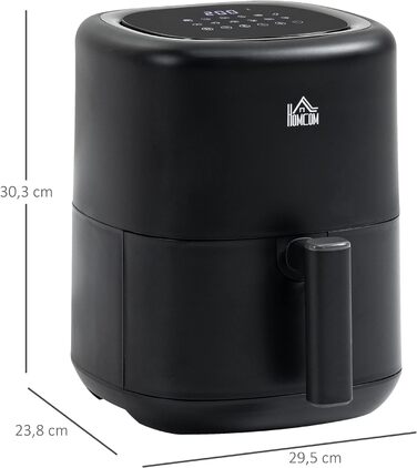 Аерофритюрниця HOMCOM 3 л 1300 Вт з 12 меню Світлодіодний дисплей Антипригарний кошик для здорового приготування їжі без олії з низьким вмістом жиру Чорний 29,5 x 23,8 x 30,3 см