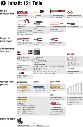 Набір інструментів Meister 131 предмет - Knipex, Wera в алюмінієвому кейсі / Професійний валіза інструментів / Комплект інструментів 8973750