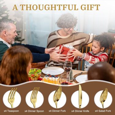 Набір столових приборів DRAGON RIOT Gold 30 предметів, нержавіюча сталь, для 6 осіб. Набір столових приборів з ножем, виделкою, ложкою, для дому, ресторану, вечірки. Колір: золотий