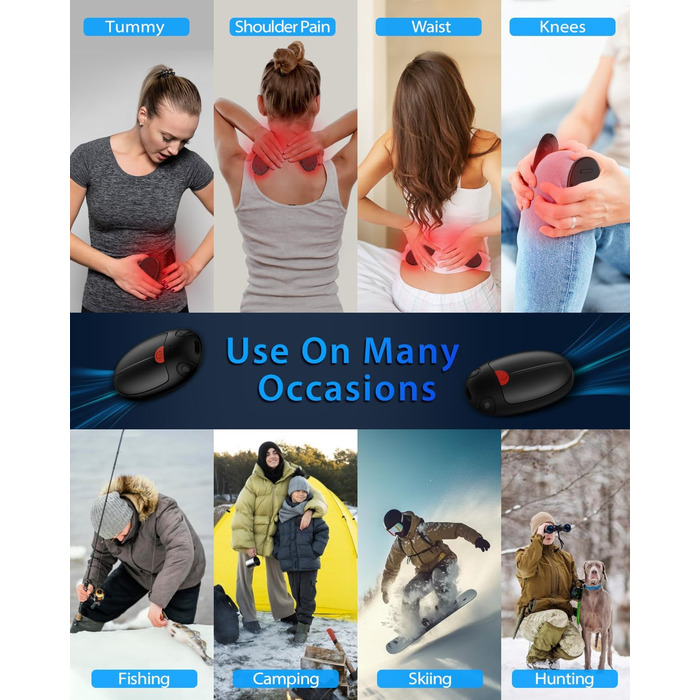 Електричні грілки для рук VTHW, 2 шт. - перезаряджаються, 20 годин тепла, 3 температурні режими, USB, для спорту та Raynaud's/артрит (чорний)