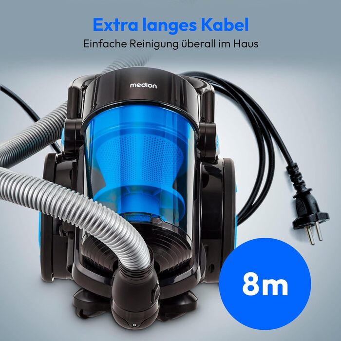 MEDION Безмішковий циклонний пилосос P4000 (900 Вт, 4.3 л, HEPA 13, 11 м, MD 11906) блакитний