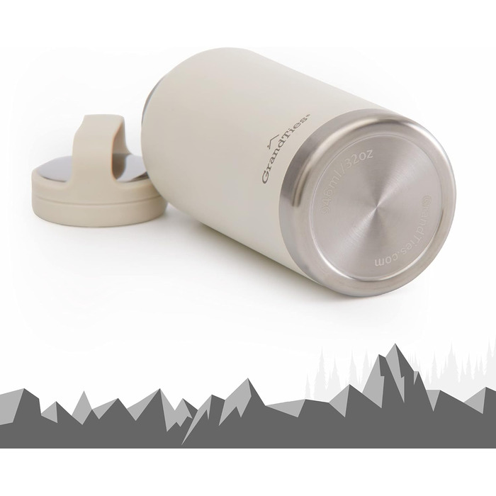 GRANDTIES Фляга для води 946 мл з широким горлом, вакуумна ізоляція, 2 кришки, для чоловіків та жінок, білий колір