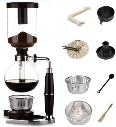 Сифон для кави TAMUME, 5 чашок, вакуумний кавоварка, кавоварка для кави та чаю з розширеною ручкою