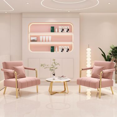 Yaheetech м'яке диван з підлокітниками та металевими ніжками, сучасний двомісний диван з 2 подушками для попереку, Loveseat для вітальні/спальні (75,5 см ширини, Рожевий)