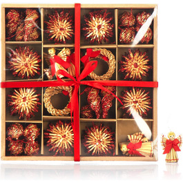 Набір різдвяних прикрас Com-four солом'яні Mix3 56 шт червоно-золотисті