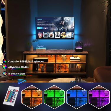 Тумба під телевізор Dripex з LED-підсвіткою, кутовий ТВ-шафка, колір коричневий, 106x45.5x36 см