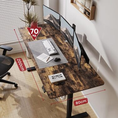 Електричний регульований стіл SANODESK 200x80 см, ергономічний стіл для роботи сидячи та стоячи з пам’яттю, коричневий