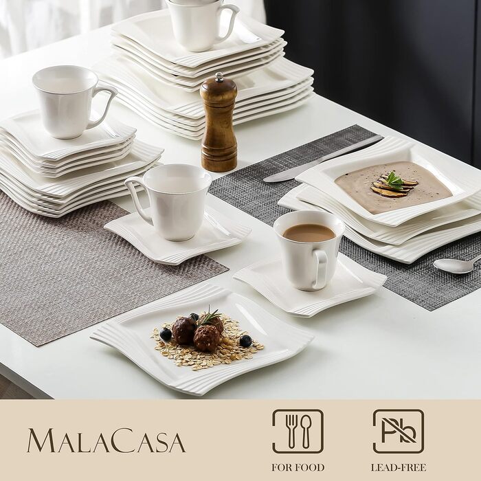 Набір порцелянових обідніх тарілок на 6 персон 30 штук MALACASA