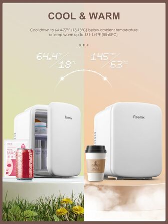 Міні-холодильник Reemix, 4 літри/6 банок, портативний охолоджувач та підігрівач, персональний холодильник для догляду за шкірою, косметики, напоїв, продуктів, ідеальний для спальні, офісу, авто