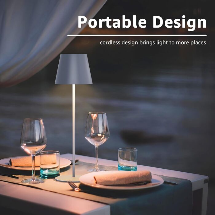 LED настільна лампа MALUX 2 шт. бездротова з сенсором, для дому та вулиці, перезарядна, 3 режими температури кольору, регулювання яскравості, таймер, чорний та сірий кольори