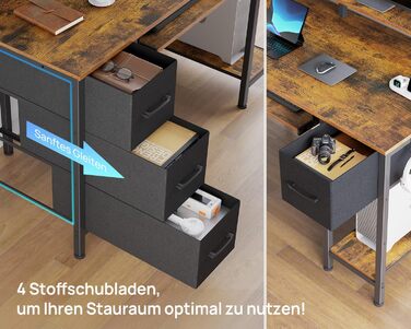 Ігровий стіл Seventable з LED підсвіткою, розетками та USB портами, шухлядами, підставкою для клавіатури та монітора (120x47x87 см, вінтажний коричневий)