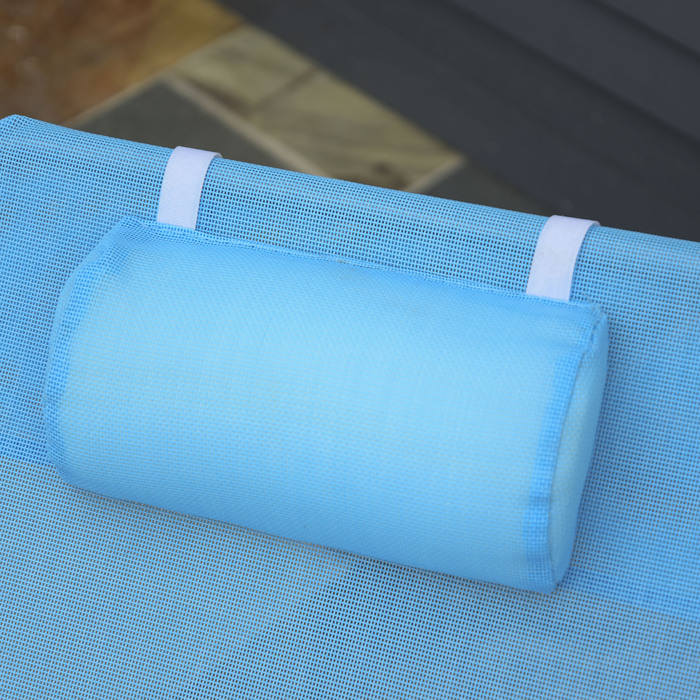 Розкладне крісло для відпочинку на сонце з подушкою для голови, 5-рівневе регулювання спинки до 120 кг, блакитне