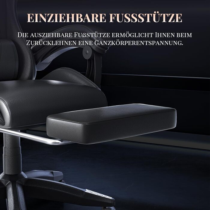 Ігровий крісло Bigzzia з масажем та підніжкою, ергономічний, регульована спинка 90-135°, чорний