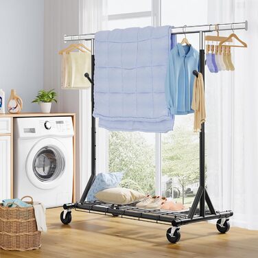 Стійка для одягу на колесах FAVOOOSTY, металева, мобільна, до 200 кг, чорна, 1 перекладина