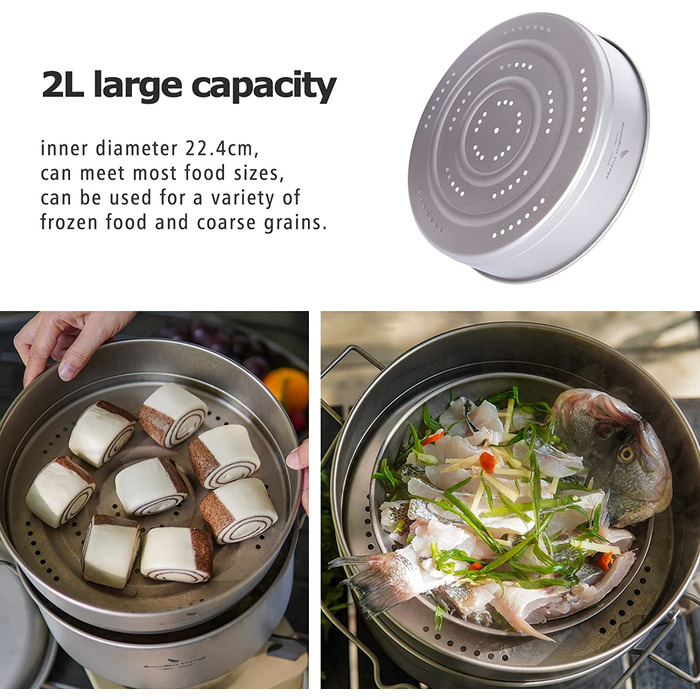 Набір посуду iBasingo для кемпінгу: каструля 4.5L та пароварка 2L (Ti2114C)