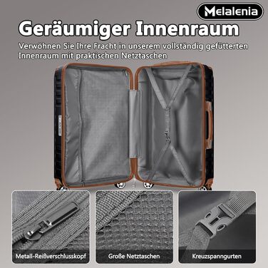 Набір валіз Melalenia 3 шт. з жорсткою обшивкою, чорний (M 53см + L 63см + XL 73см), з TSA замком та 4 колесами