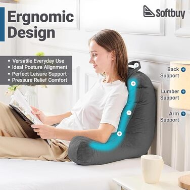 Велике читальне крісло-подушка Softbuy 78,7 см з підголовником, регульована XL-подушка для ліжка, м'яке крісло для дорослих з підлокітниками, ідеально для читання та відпочинку, велике (середнє)