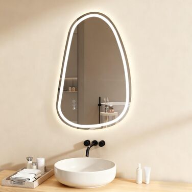 Дзеркало для ванної кімнати YOURLITE з підсвічуванням, 85x55 см, LED, сенсорне керування, 3 кольори світла, регулювання яскравості, антизапар, горизонтальне/вертикальне, IP44, білий