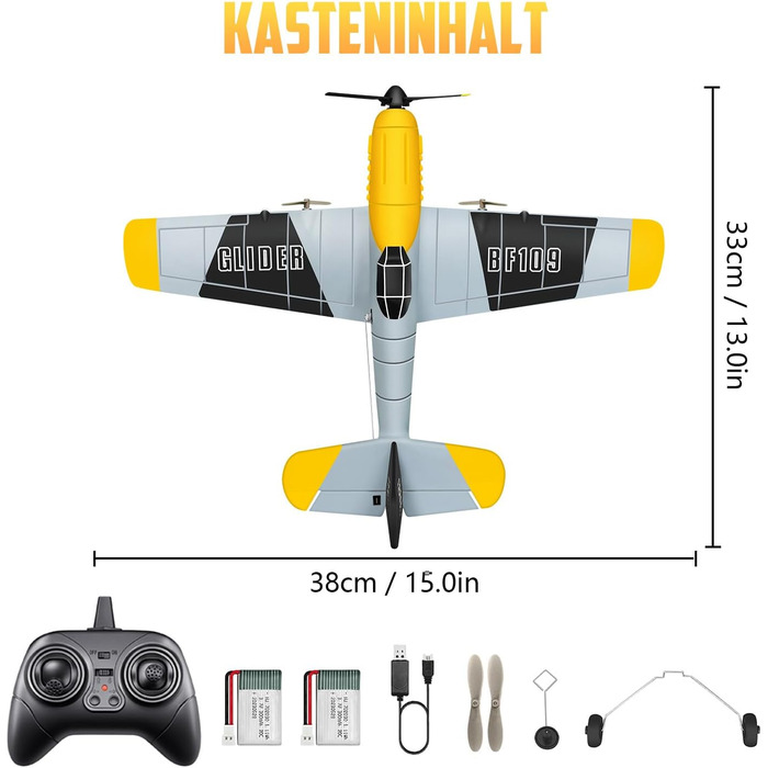 Літак на радіокеруванні HAWK'S WORK P-51D Mustang 2.4GHz, 6-осьовий гіростабілізатор, готовий до польоту, для дітей та початківців (сірий)