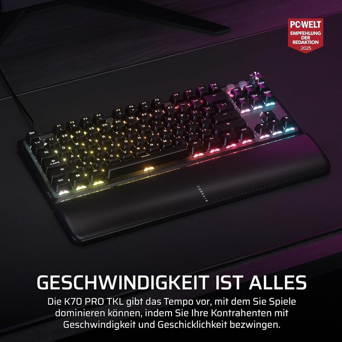 Ігрова механічна клавіатура Corsair K70 MAX RGB QWERTZ DE (Tenkeyless) - сіра
