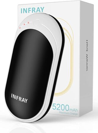 Infray грілка для рук USB, 5200mAh Power Bank, електрична грілка для рук з двостороннім нагрівом, чорна - ідеальний подарунок на зиму