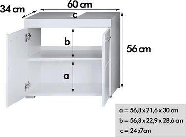 Тумба під умивальник Newroom Білий Високий Глянець - 60x56x34 см - Багато місця для зберігання - Trinity.Seven