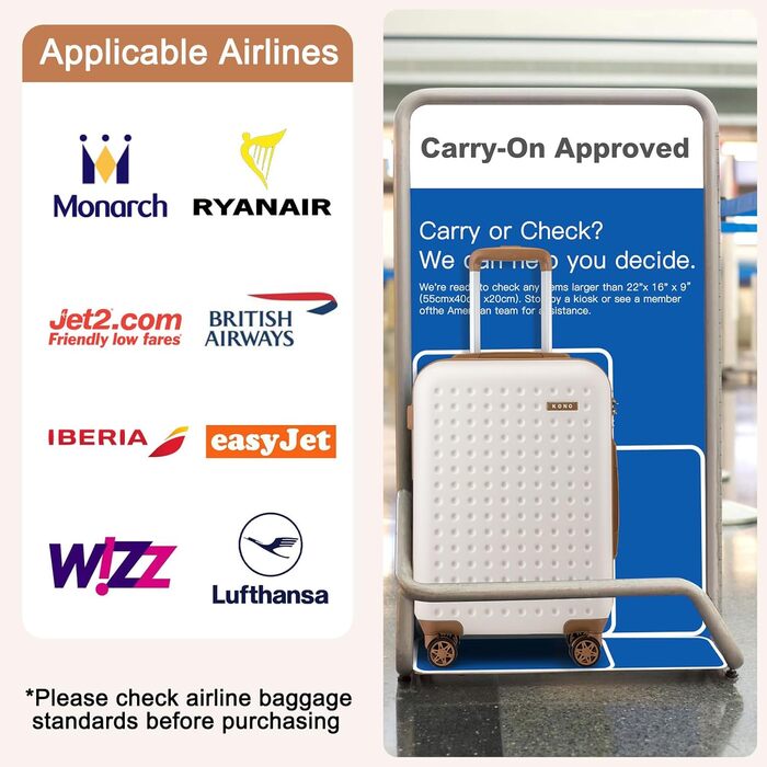 Валіза KONO з ABS пластику, 75 x 48 x 29 см, білий, з TSA замком