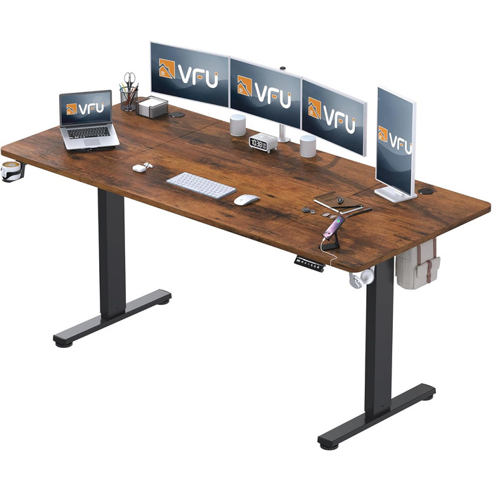 Регульований стіл з USB-C зарядкою 140 x 60 см, функція пам'яті. Стабільний електричний стіл, стоп-стіл, регульований комп'ютерний стіл (Колір: Коричневий, Розмір: 200 x 80 см)