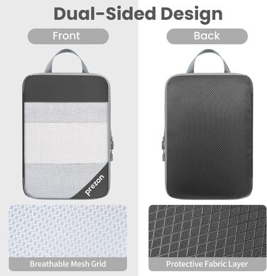 Набір компресійних органайзерів для одягу в подорож, 6 шт, прозорі пакувальні кубики для економії місця в багажі, сірі