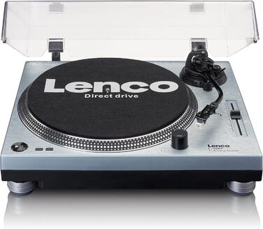 Програвач вінілу Lenco L-3809 з прямим приводом, DJ-платівковий, 33/45 об/хв, регулювання тону, магнітний звукознімач, підсвічування голки, білий (Blau Metallic)