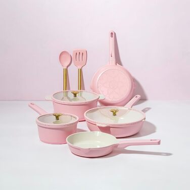 Набір посуду Paris Hilton Ceramic Pink, 10 предметів, антипригарне покриття, нержавіюча сталь, без PFAS, PFOA, PFOS, PTFE, для посудомийної машини